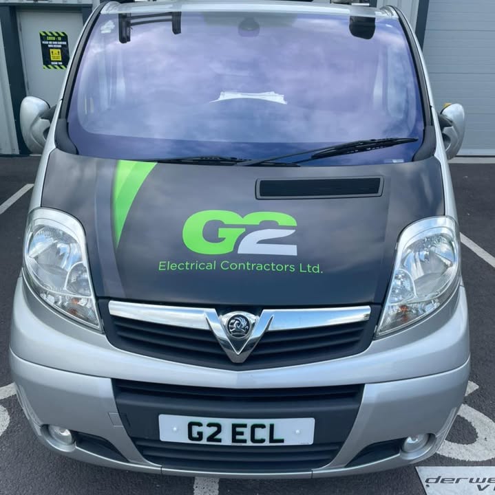 The G2 Electrical Contractors van, with the green G2 logo on the bonnet and the registration G2 ECL